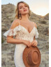 Beaded Ivory Lace Tulle Keyhole Back Boho Chic Wedding Dress